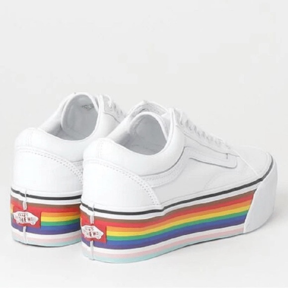 Vans Old Skool Stac PRIDE Rainbow White platform 34mm height new without box - Picture 4 of 6